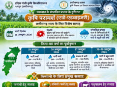 चक्रवात के प्रभाव से छत्तीसगढ़ में बढ़ेगी वर्षा की गतिविधियां, किसानों के लिए मौसम आधारित सलाह जारी….